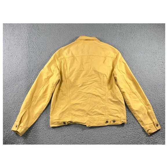 H&M LOGG Denim Trucker Jacket Men L Yellow Button Up Utility Bright Spring Retro - Picture 3 of 11